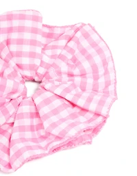 Pink & White Gingham Fabric Ruffled Scrunchie