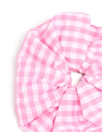 Pink & White Gingham Fabric Ruffled Scrunchie