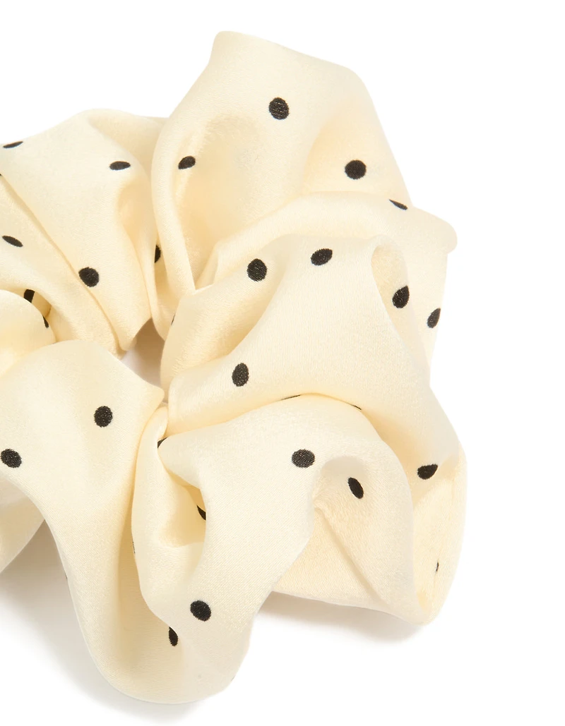 Cream & Black Micro Polka Dot Fabric Statement Scrunchie