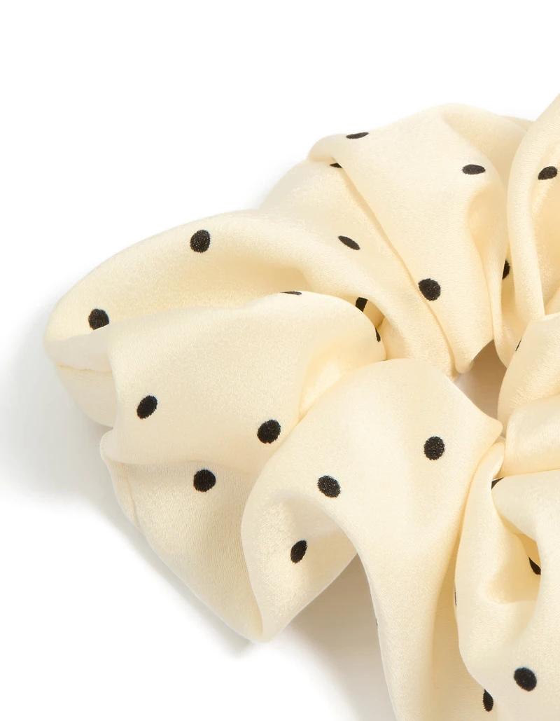 Cream & Black Micro Polka Dot Fabric Statement Scrunchie
