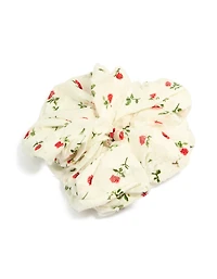 Cream Printed Roses Fabric Statement Scrunchie