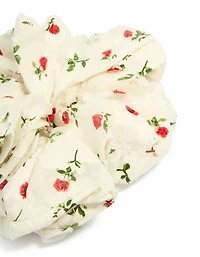 Cream Printed Roses Fabric Statement Scrunchie