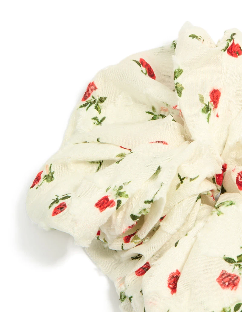 Cream Printed Roses Fabric Statement Scrunchie