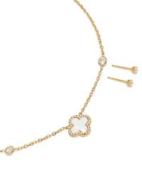 Waterproof Gold Plated Stainless Steel Flower Outline Necklace & Earrings Set