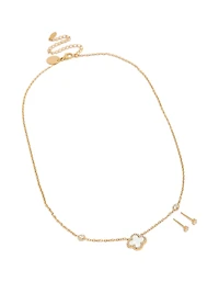 Ensemble collier et boucles d'oreilles en acier inoxydable plaqué or étanche, motif floral