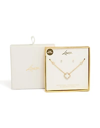 Waterproof Gold Plated Stainless Steel Flower Outline Necklace & Earrings Set
