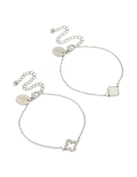 Bracelet solitaire en acier inoxydable étanche avec zircon cubique et breloque fleur (lot de 2)