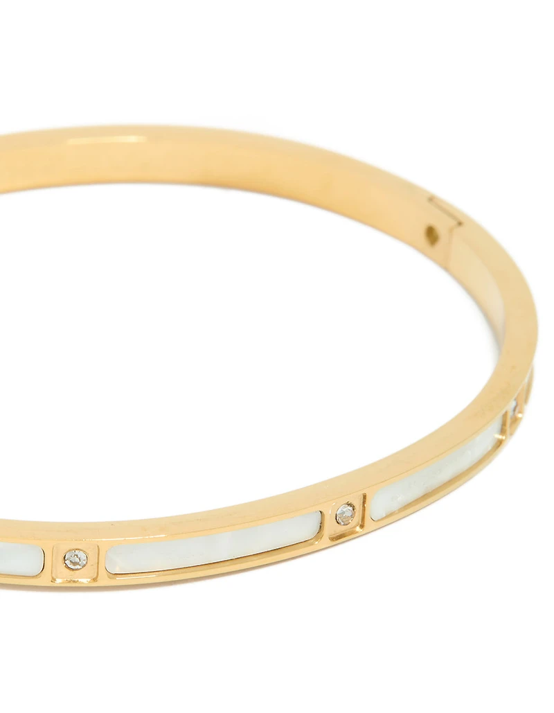 Waterproof Gold Plated Stainless Steel Cubic Zirconia Inlay Hinged Bangle