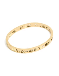Waterproof Gold Plated Stainless Steel Cubic Zirconia Roman Numeral Hinged Bangle