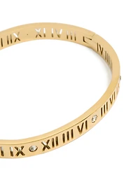 Waterproof Gold Plated Stainless Steel Cubic Zirconia Roman Numeral Hinged Bangle