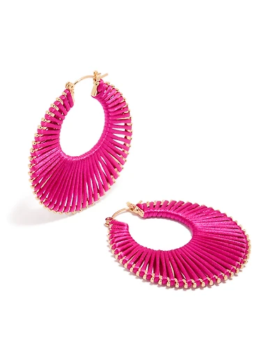 Hot Pink Threaded Hoop Earrings