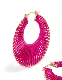 Hot Pink Threaded Hoop Earrings