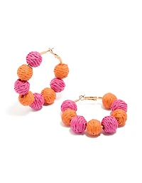 Pink & Orange Paper Ball Hoop Earrings