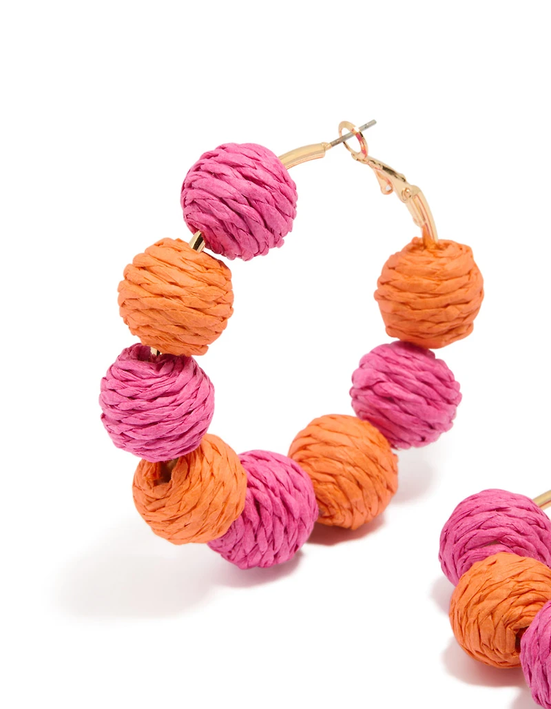 Pink & Orange Paper Ball Hoop Earrings