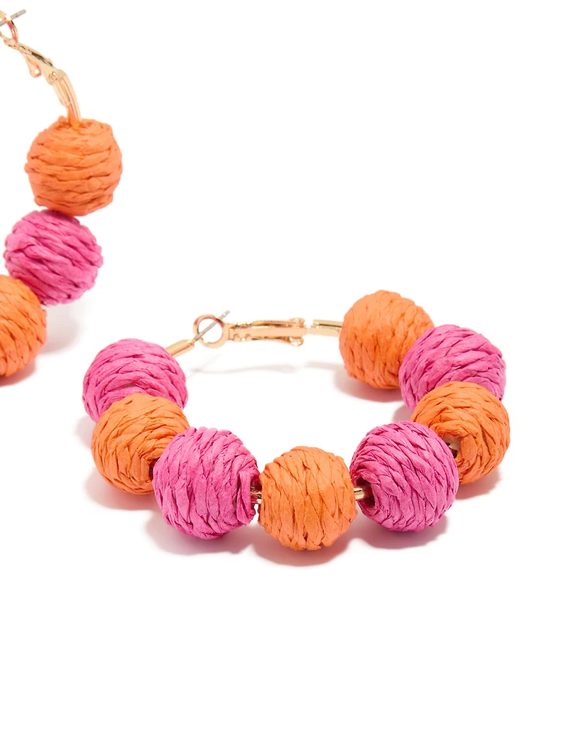 Pink & Orange Paper Ball Hoop Earrings