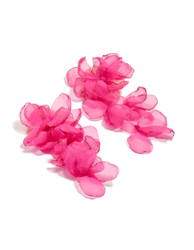Hot Pink Fabric Flower Drop Earrings
