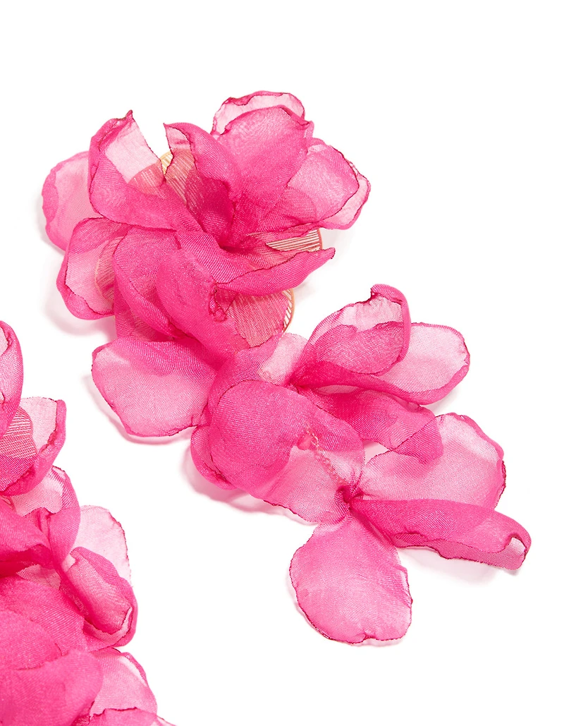 Hot Pink Fabric Flower Drop Earrings