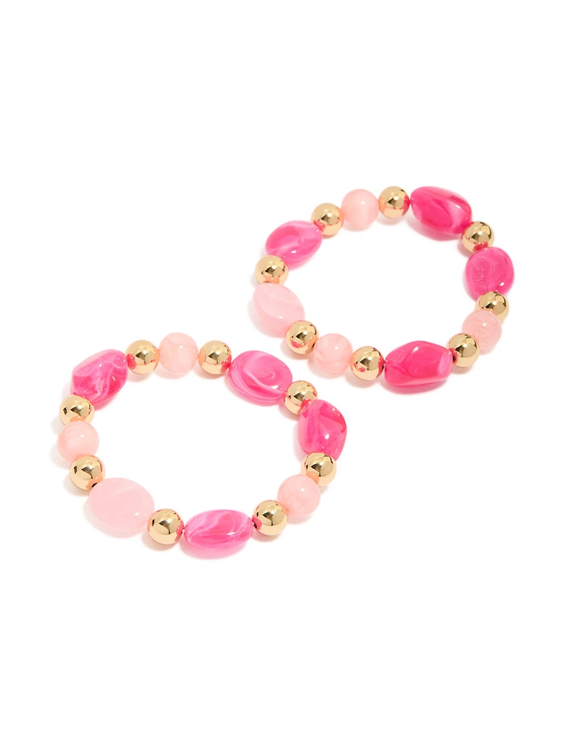 Gold & Pink Acrylic Beaded Stretch Bracelets 2-Pack