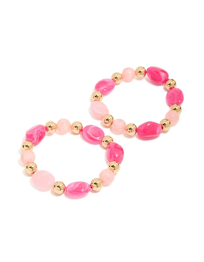 Gold & Pink Acrylic Beaded Stretch Bracelets 2-Pack