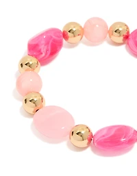 Gold & Pink Acrylic Beaded Stretch Bracelets 2-Pack