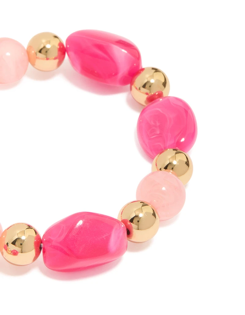 Bracelets extensibles en perles acryliques dorées et roses (paquet de 2)