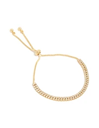 Gold Plated Thin Double Cubic Zirconia Tennis Toggle Bracelet