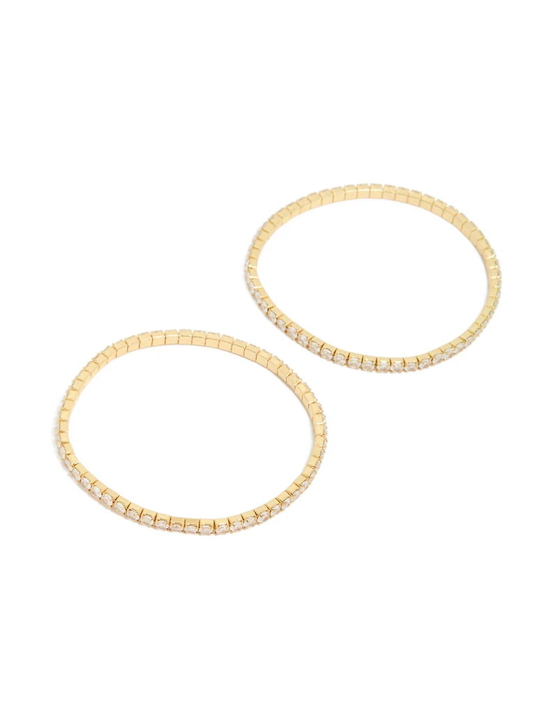 Gold Plated Cubic Zirconia Stretch Tennis Bracelets 2-Pack