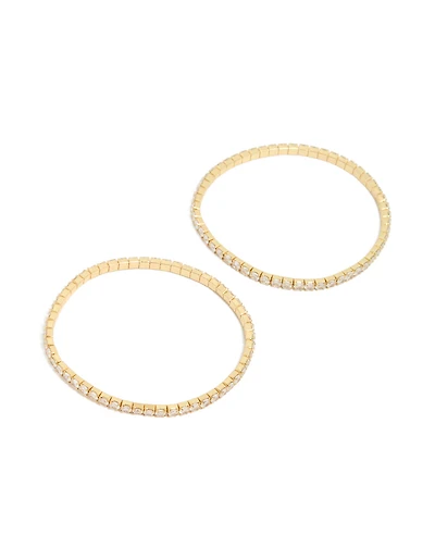 Gold Plated Cubic Zirconia Stretch Tennis Bracelets 2-Pack