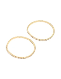 Gold Plated Cubic Zirconia Stretch Tennis Bracelets 2-Pack