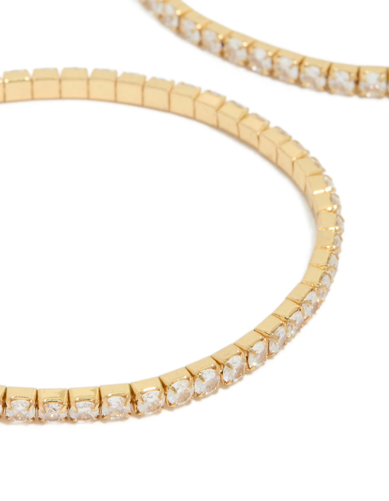 Gold Plated Cubic Zirconia Stretch Tennis Bracelets 2-Pack