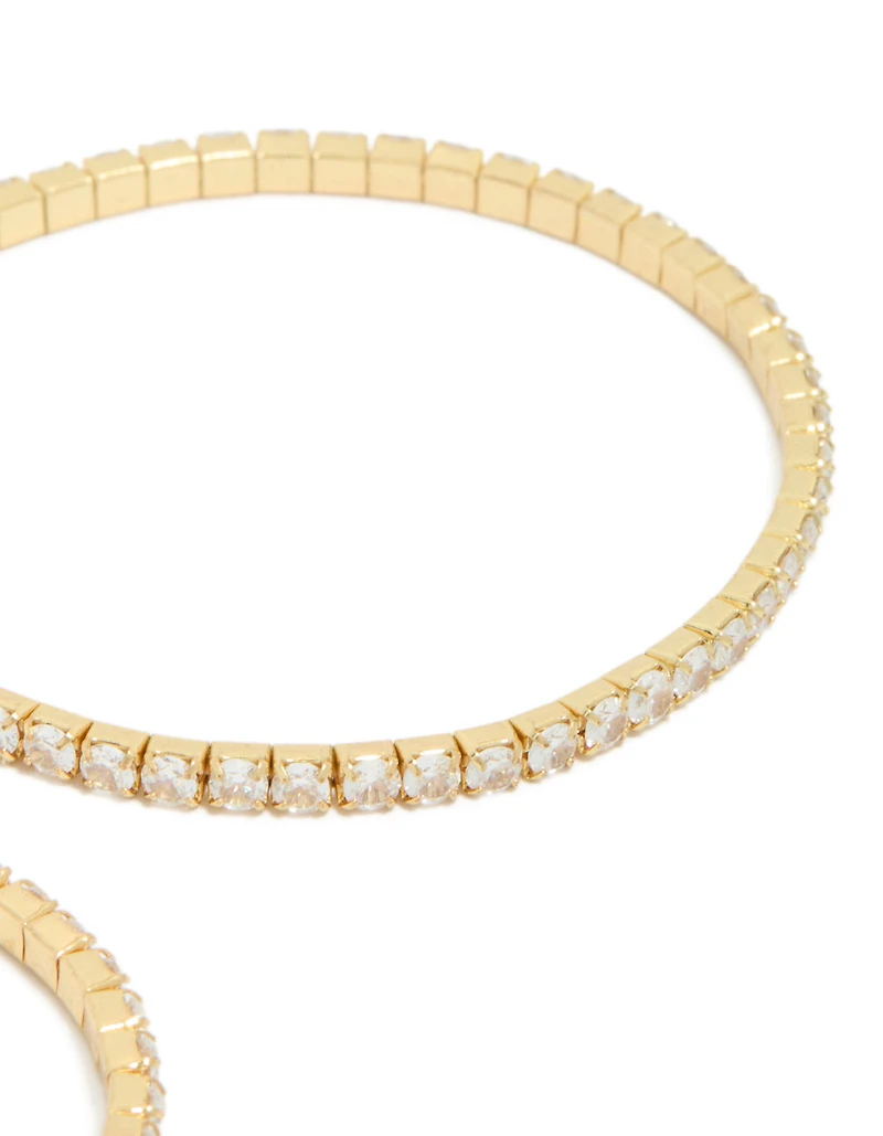Gold Plated Cubic Zirconia Stretch Tennis Bracelets 2-Pack