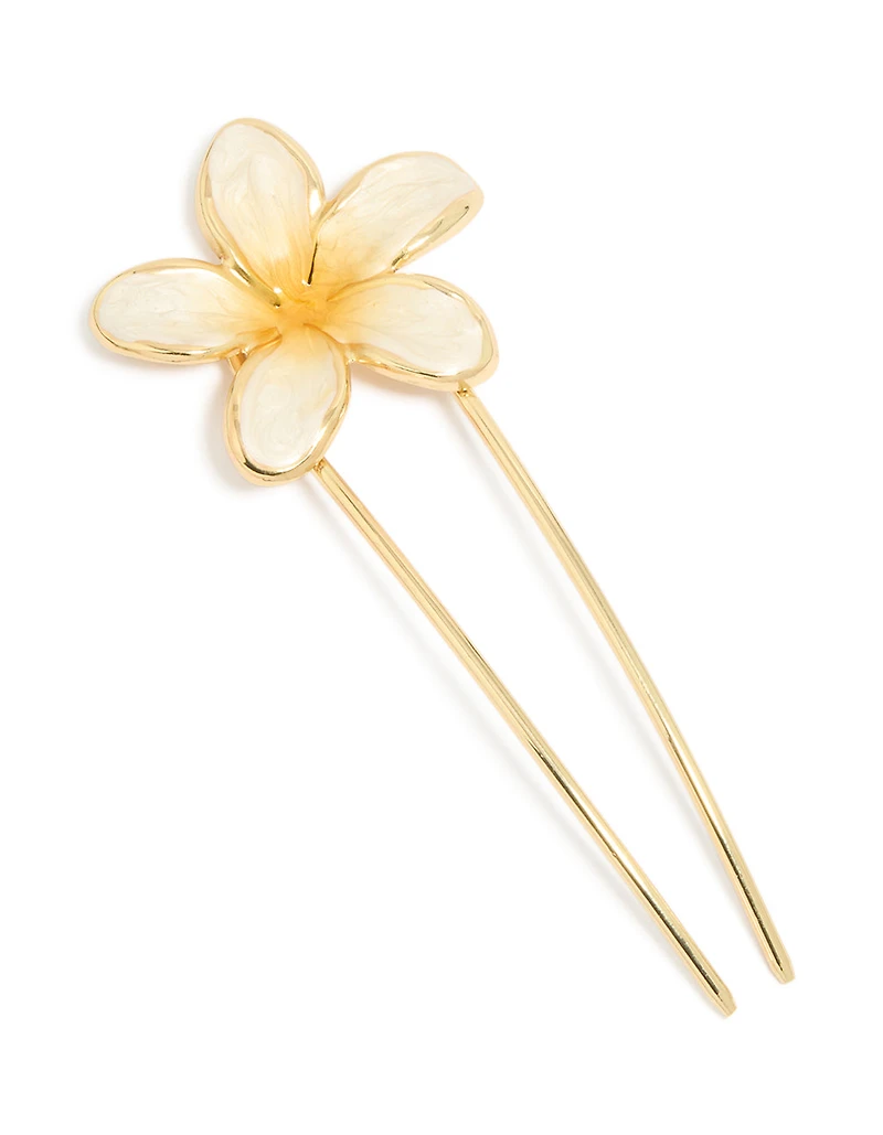 Gold Enamel Ombre Frangipani Flower Hair Pin