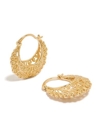 Gold Plated Boho Patterned Hoop Earrings