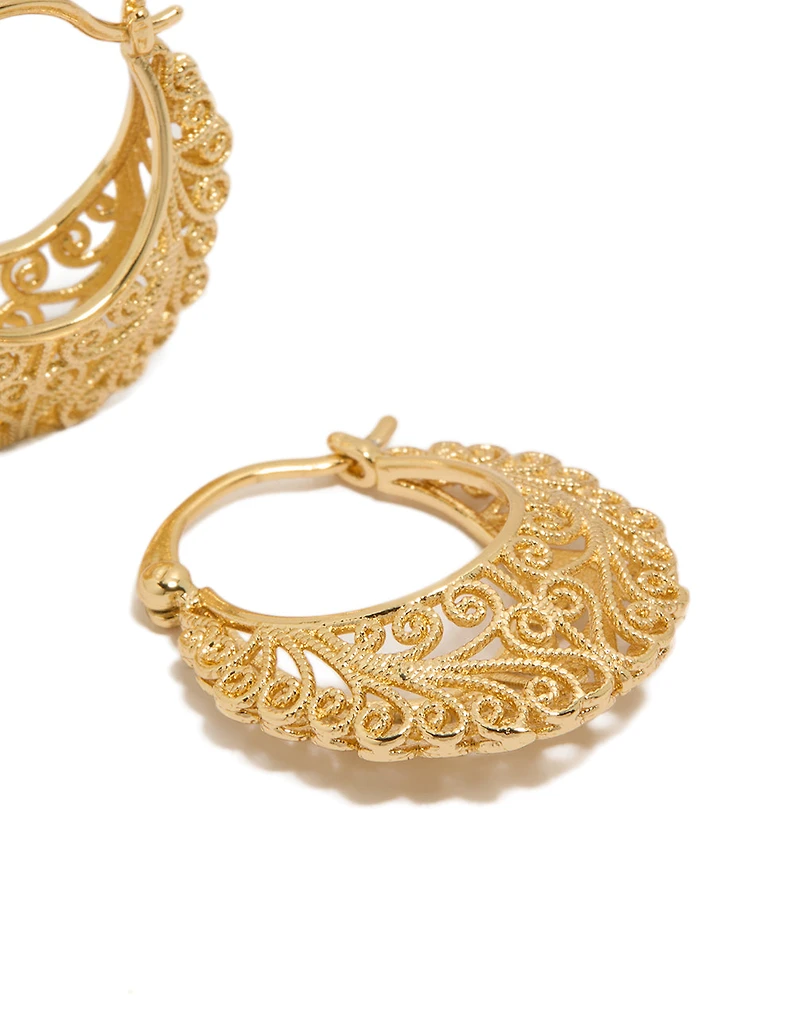 Gold Plated Boho Patterned Hoop Earrings