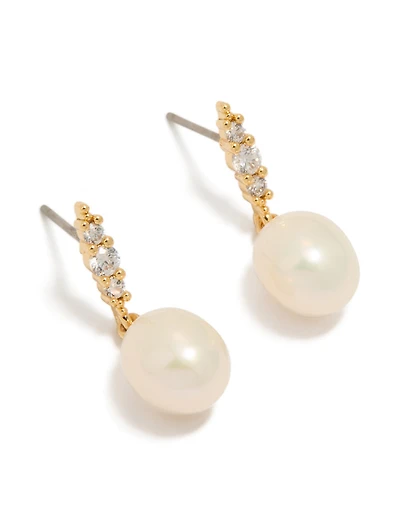 Gold Plated Cubic Zirconia & Freshwater Pearl Drop Earrings