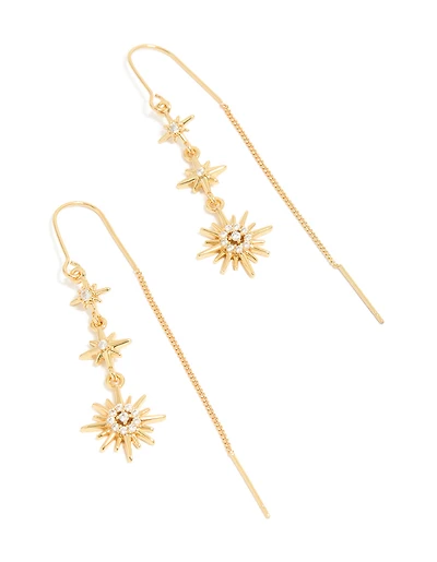 Gold Plated Cubic Zirconia Stars Thread Through Earrings