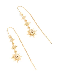 Gold Plated Cubic Zirconia Stars Thread Through Earrings