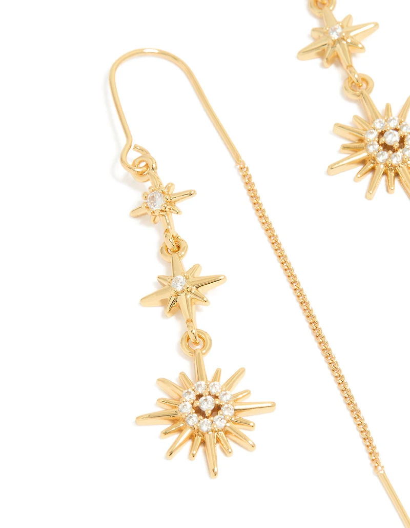 Gold Plated Cubic Zirconia Stars Thread Through Earrings