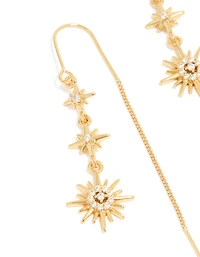 Gold Plated Cubic Zirconia Stars Thread Through Earrings