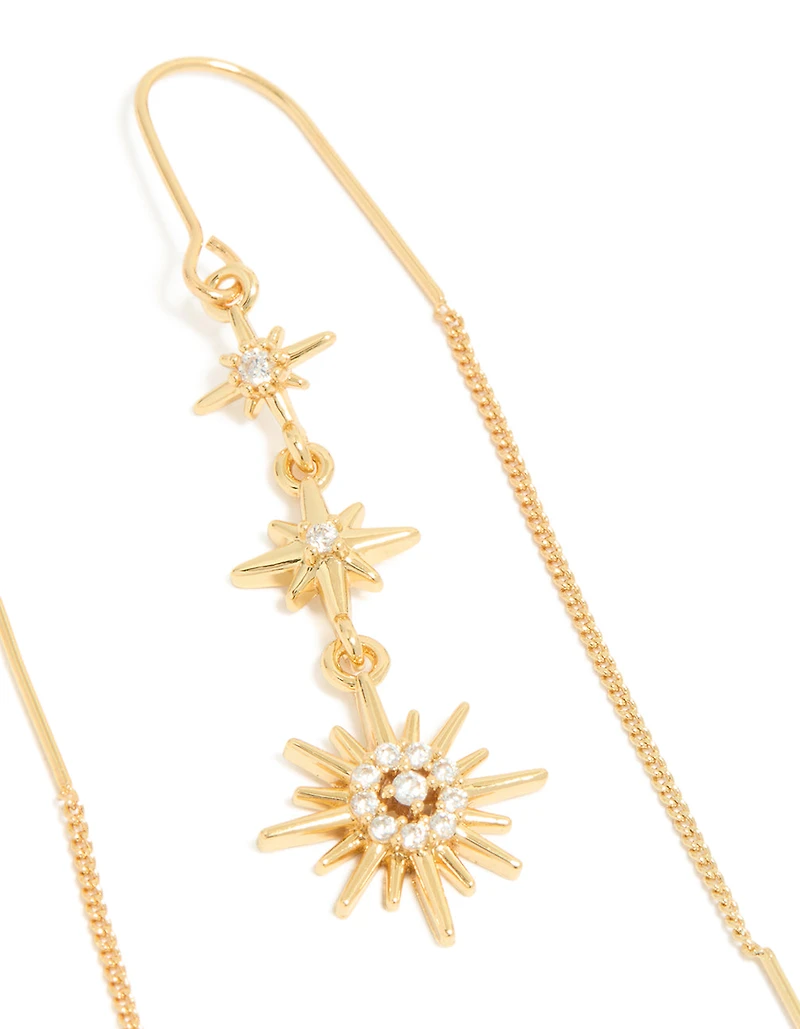Gold Plated Cubic Zirconia Stars Thread Through Earrings