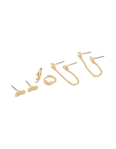 Gold Plated Cubic Zirconia Celestial Moon Earrings 4-Pack