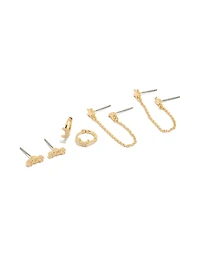 Gold Plated Cubic Zirconia Celestial Moon Earrings 4-Pack