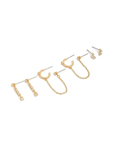 Boucles d'oreilles pendantes et puces plaquées or et zircon cubique (lot de 4)