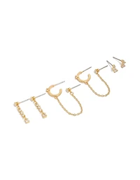 Boucles d'oreilles pendantes et puces plaquées or et zircon cubique (lot de 4)