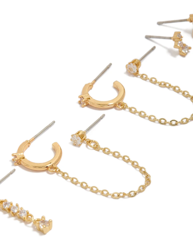 Boucles d'oreilles pendantes et puces plaquées or et zircon cubique (lot de 4)
