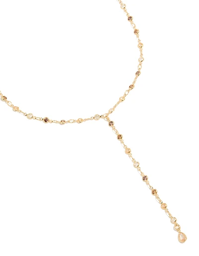 Gold Plated Multicoloured Cubic Zirconia Circle Detailed Charms Y-Necklace