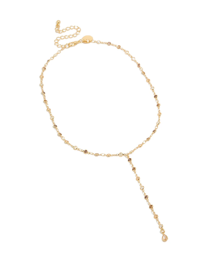 Gold Plated Multicoloured Cubic Zirconia Circle Detailed Charms Y-Necklace