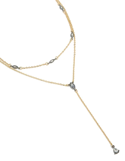 Mixed Metal Teardrop Diamante  Drop Y-Necklace