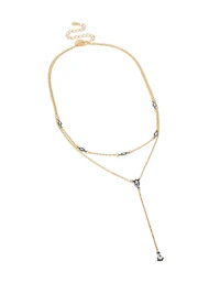 Mixed Metal Teardrop Diamante  Drop Y-Necklace