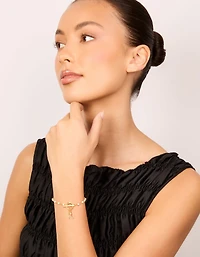 Gold Plated Pearl & Cubic Zirconia Star Moon Fob Bracelet